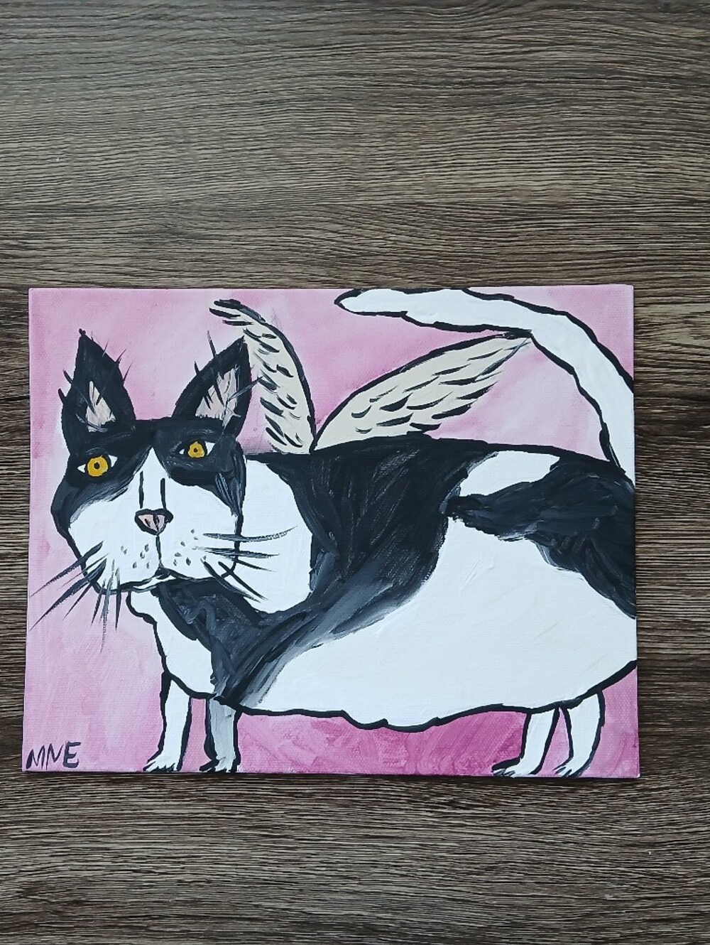 Tuxedo Cat Angel Painting Folk Art
